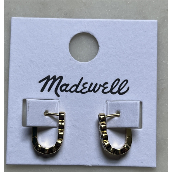 Madewell Tennis Collection Bezel Set Crystal Carabiner Hoop Earrings Gold Tone - Picture 3 of 5